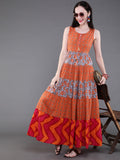 Orange & Grey Floral Print Flared Maxi Dress