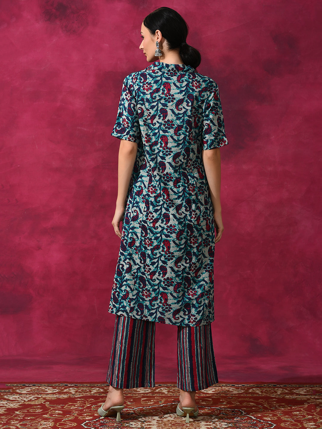 Cream Printed Cotton Kurta Set