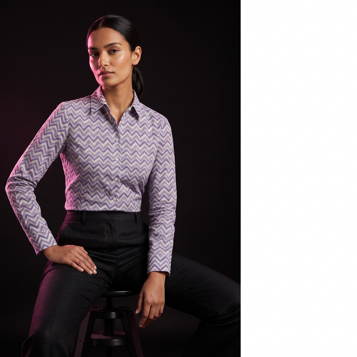 Lavender Chevron - AI model sitting