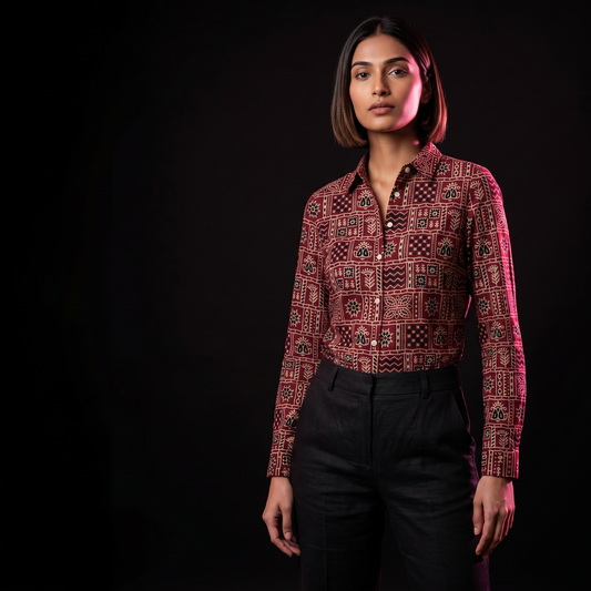 Maroon Ajrakh - AI model standing