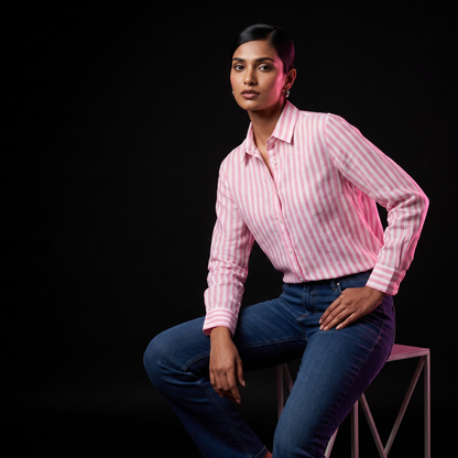 Blush Candy Stripe - AI model sitting