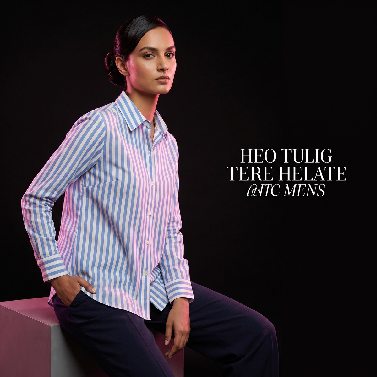 Cornflower Stripe - AI model sitting