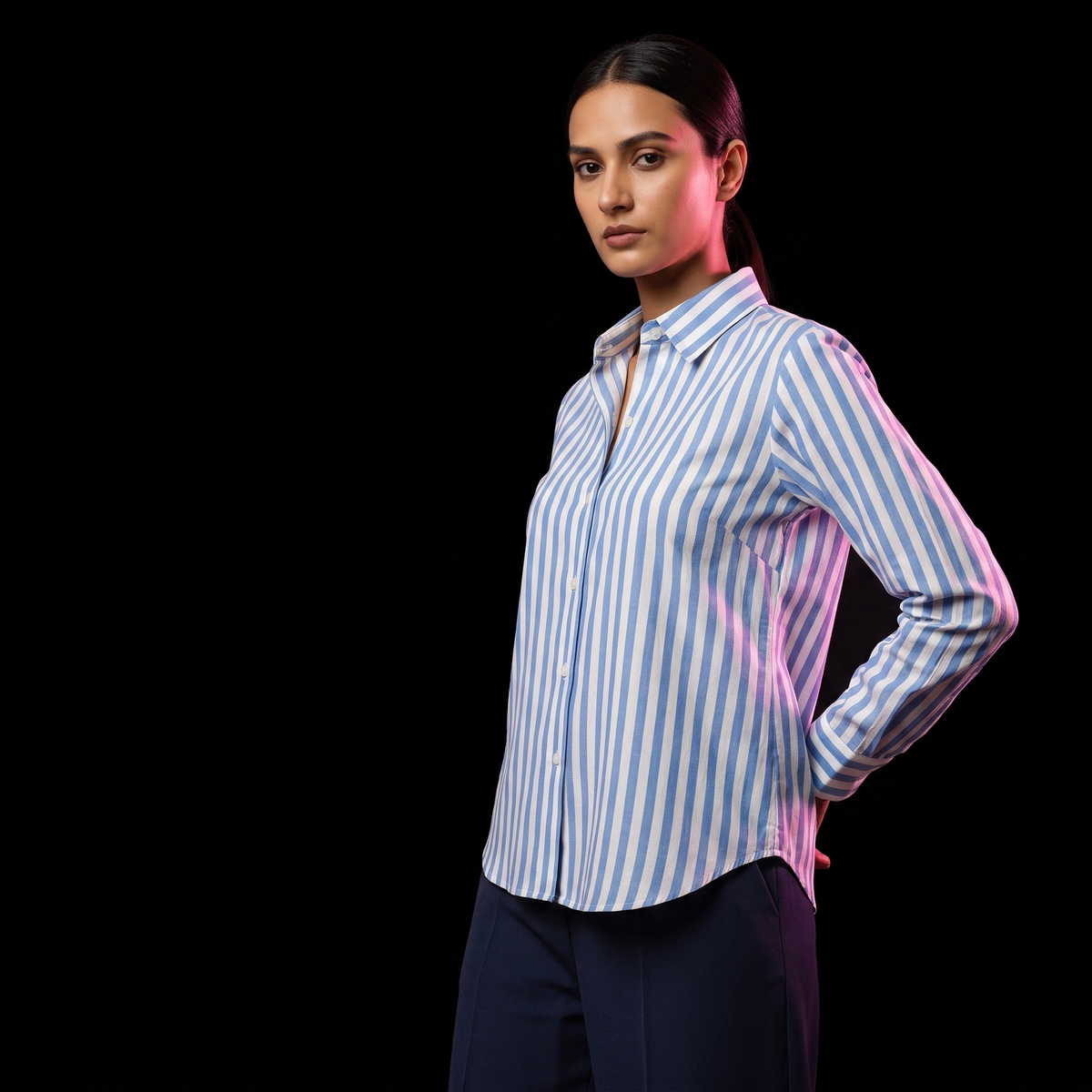 Cornflower Stripe - AI model standing