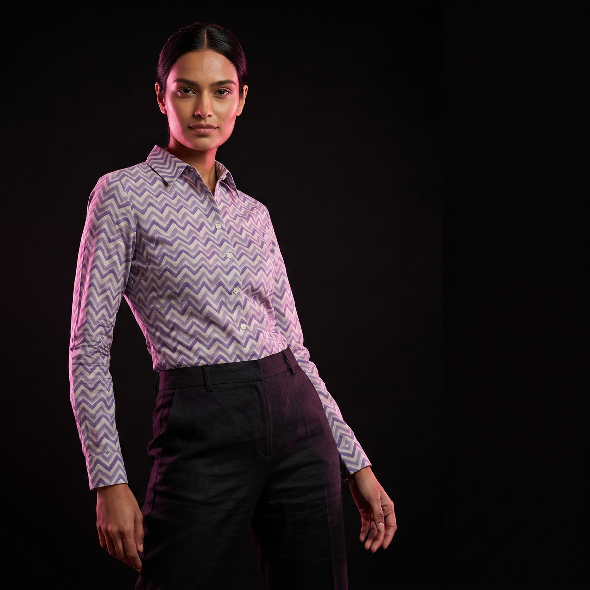 Lavender Chevron - AI model standing