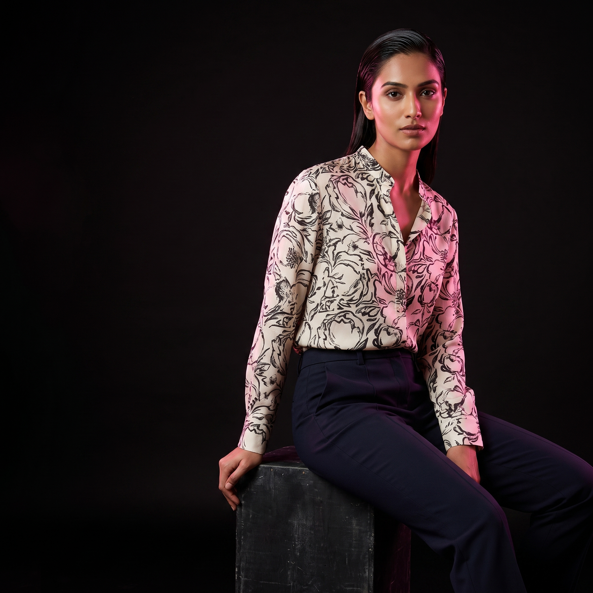 Ivory Noir Bloom - AI model sitting