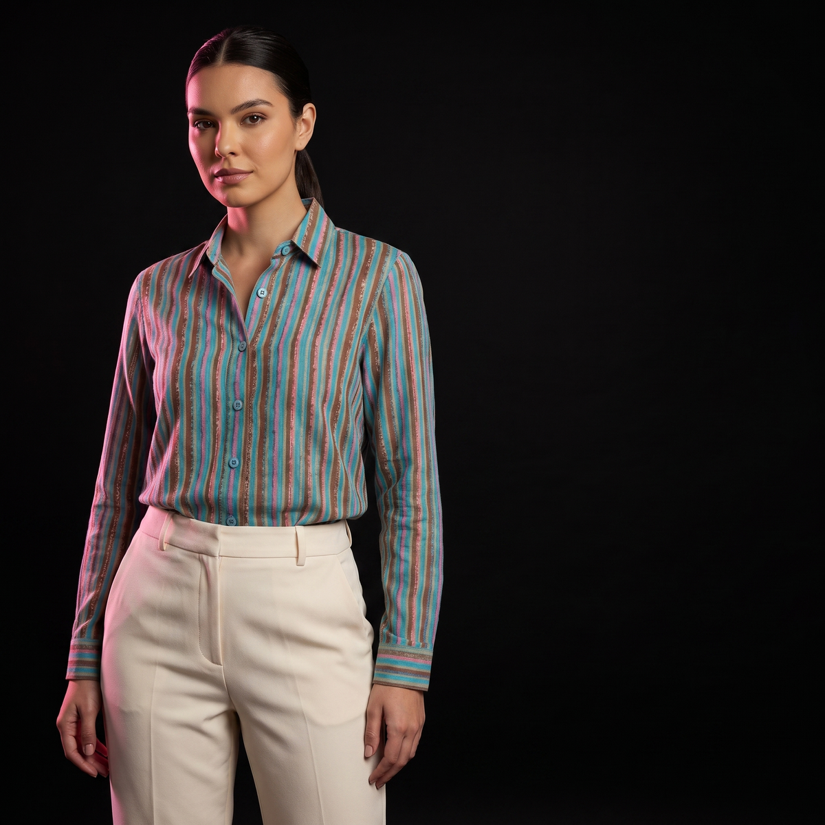 Turquoise Trail Stripe - AI model standing