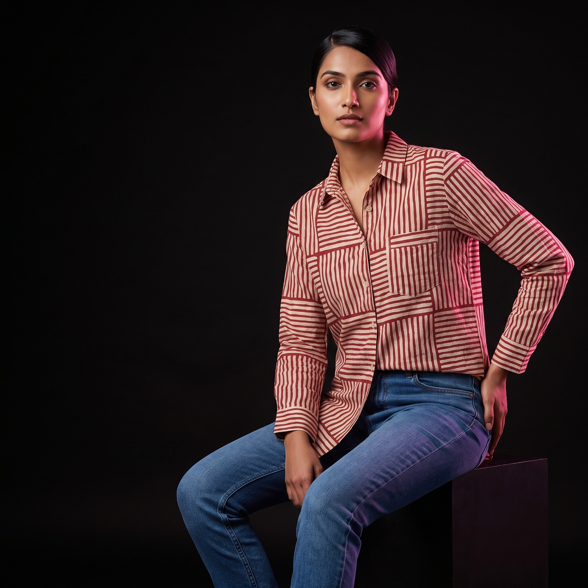 Terracotta Patchwork - AI model sitting