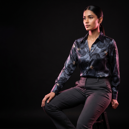 Midnight Foil - AI model sitting