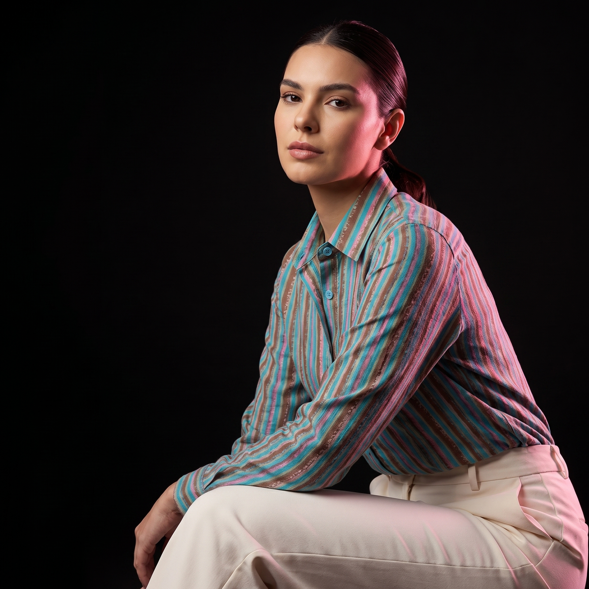 Turquoise Trail Stripe - AI model sitting