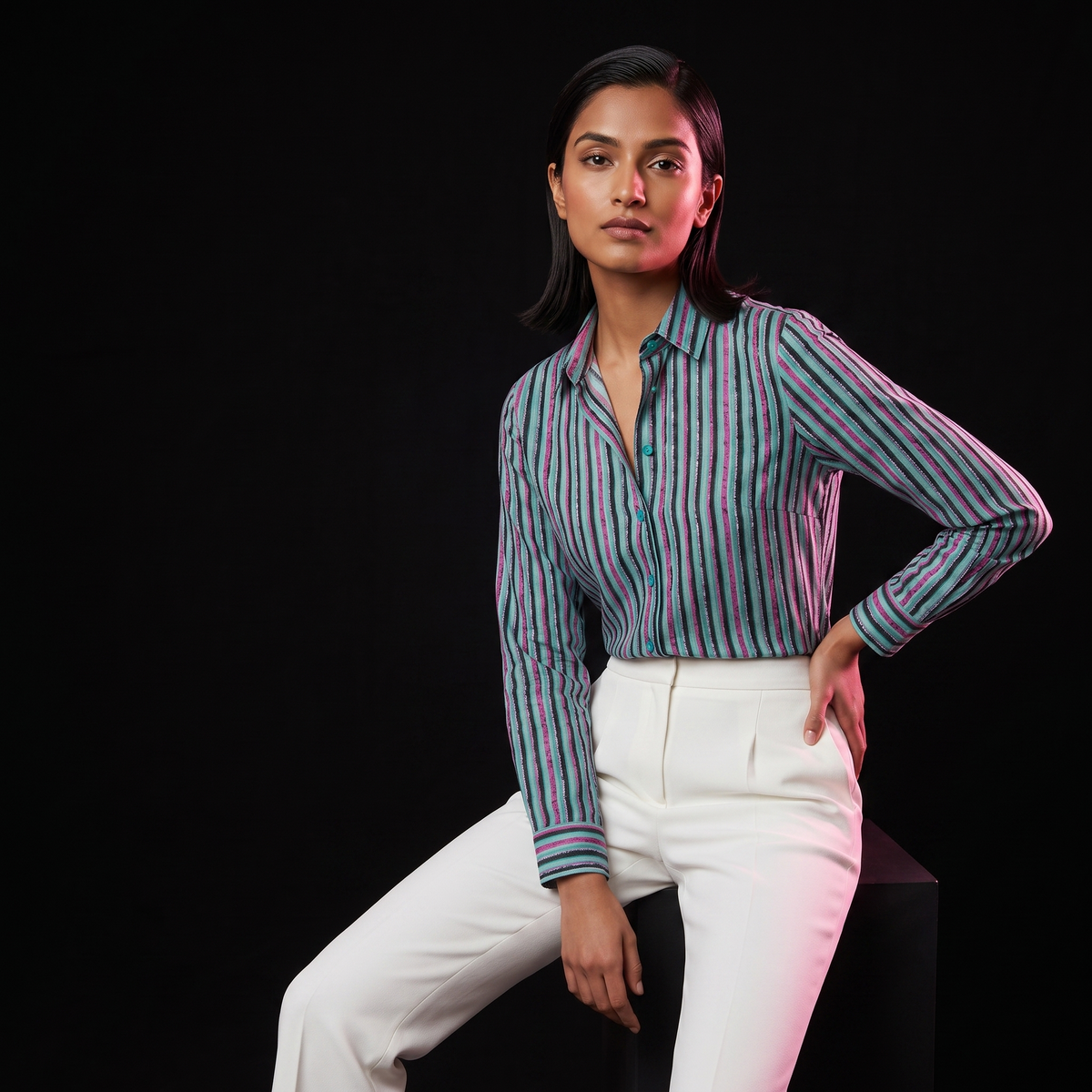 Twilight Jewel Stripe - AI model sitting