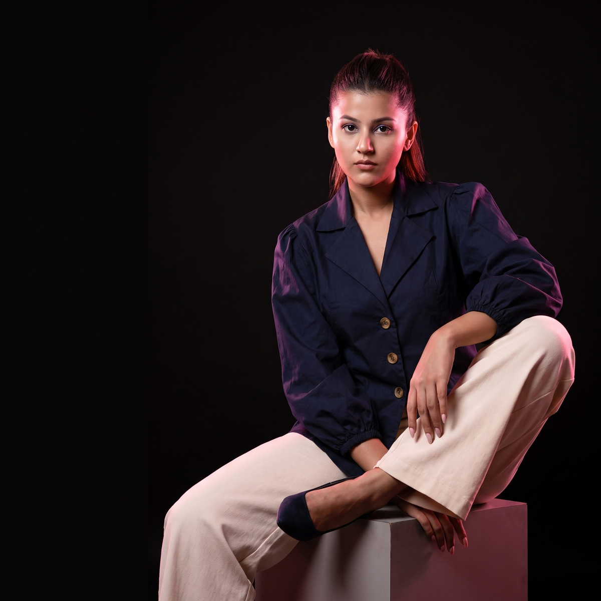 Midnight Blue - AI model sitting