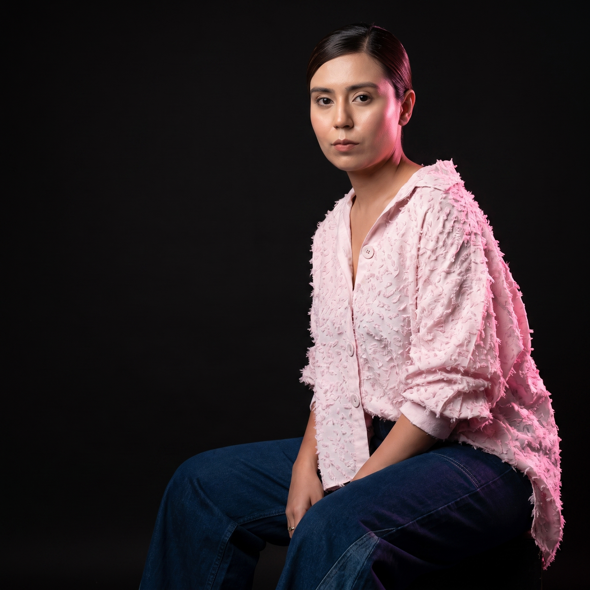 Pink Texture - AI model sitting