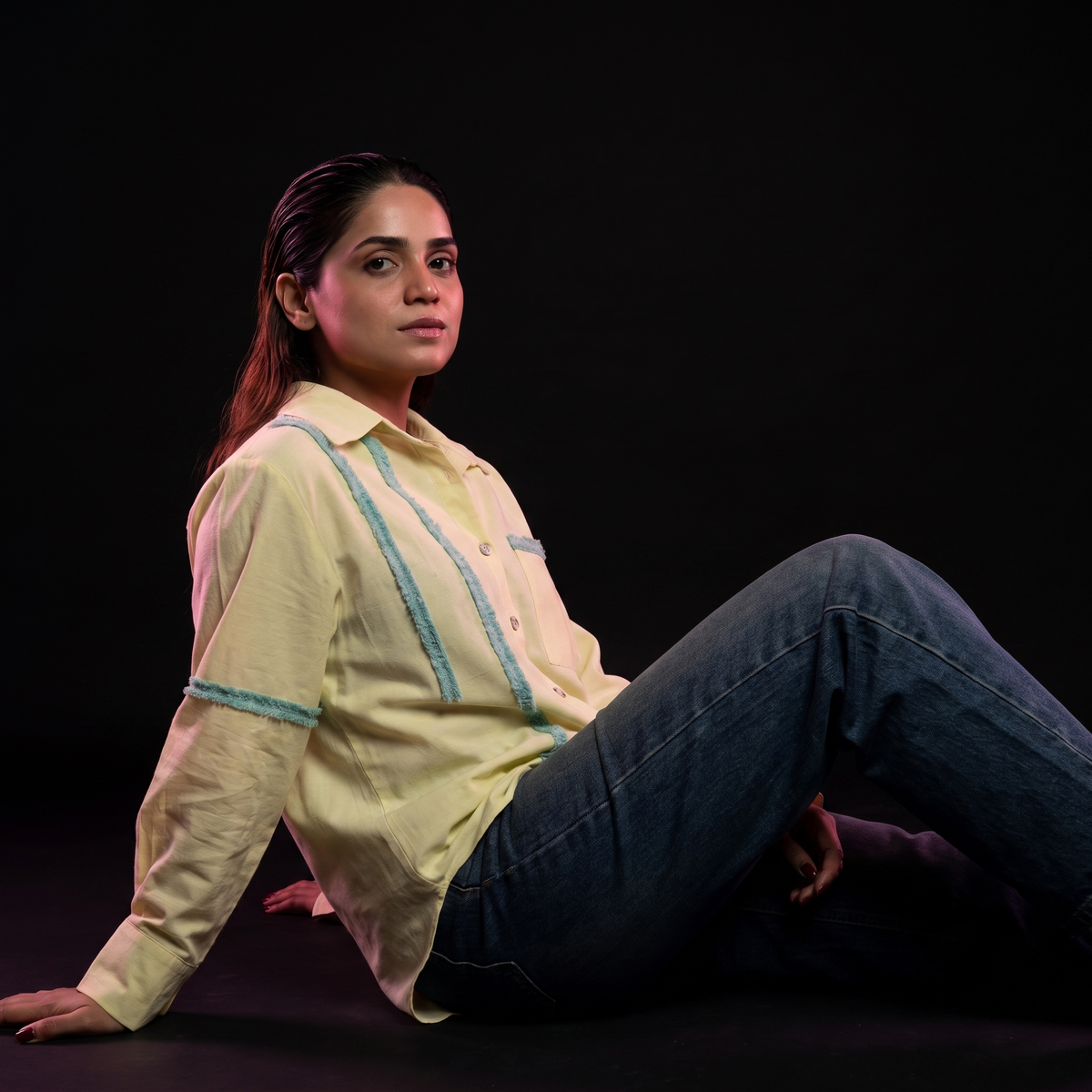 Lemon Stripe - AI model sitting