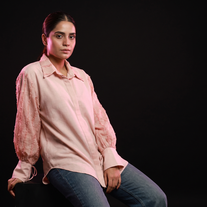 Blush Sleeve - AI model sitting