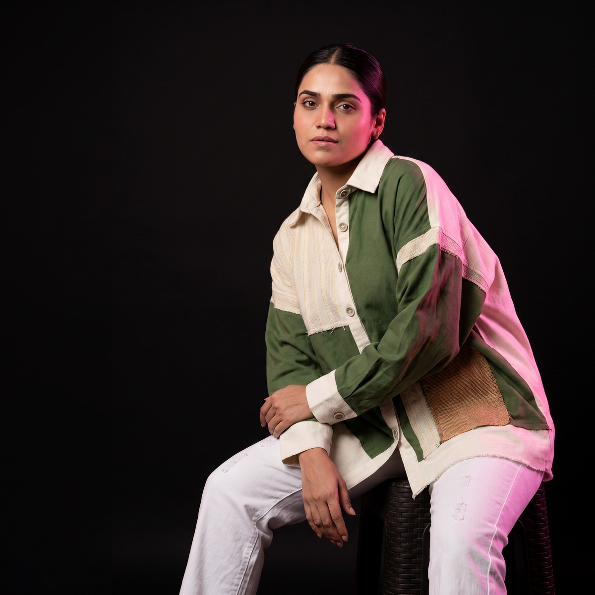 Raw Olive Patch - AI model sitting