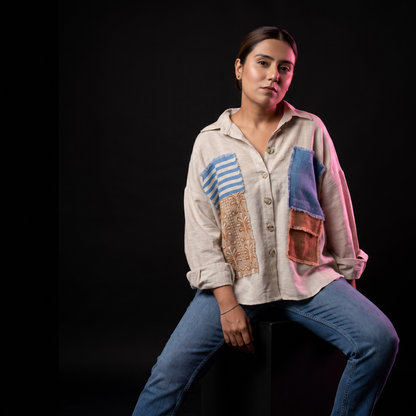 Canvas Beige - AI model sitting