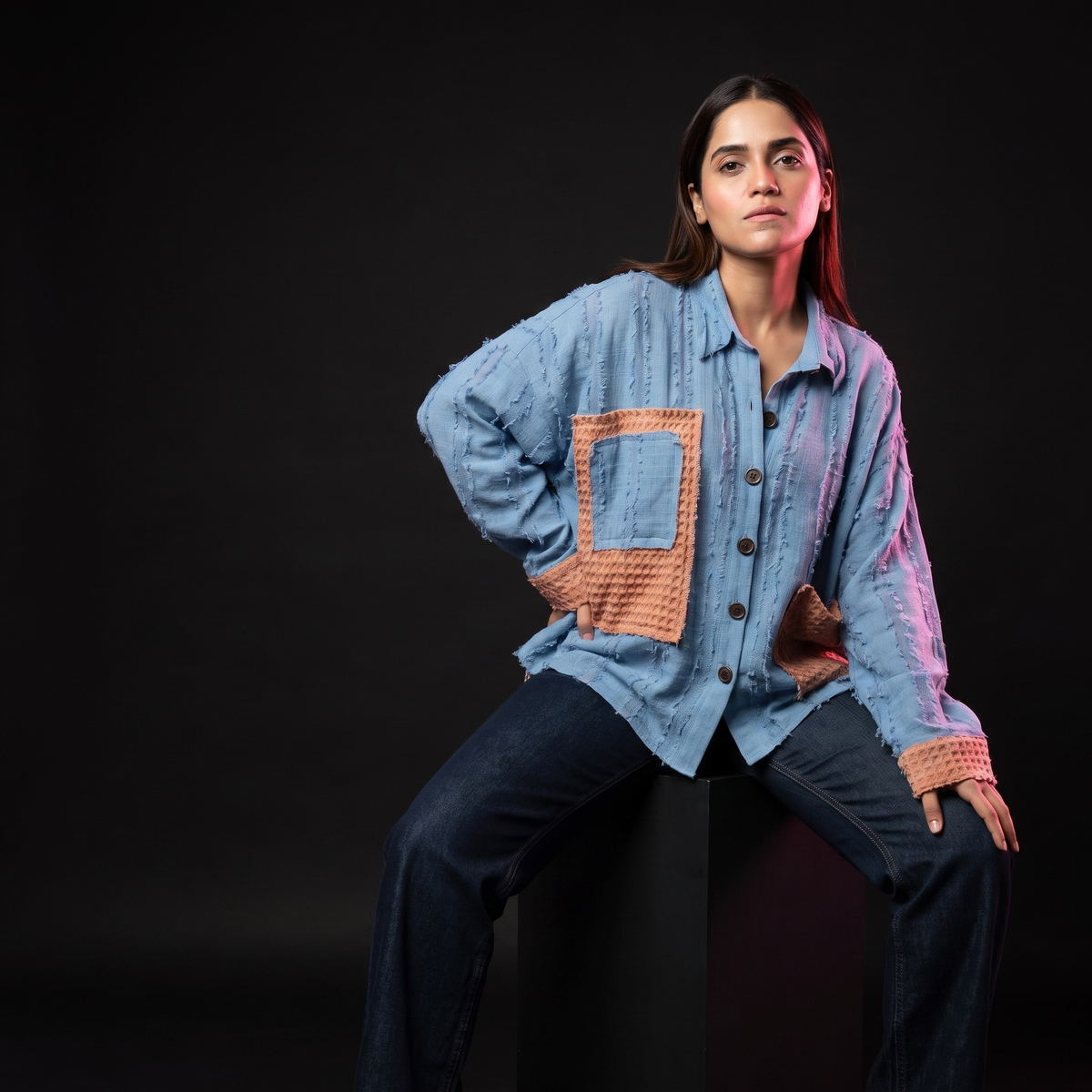 Waffle Blue - AI model sitting