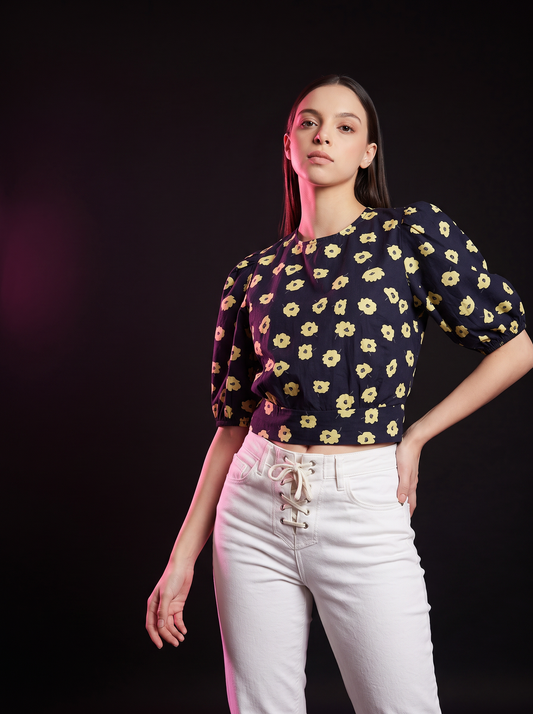 Bloom - AI editorial fashion photo, standing pose, black studio background
