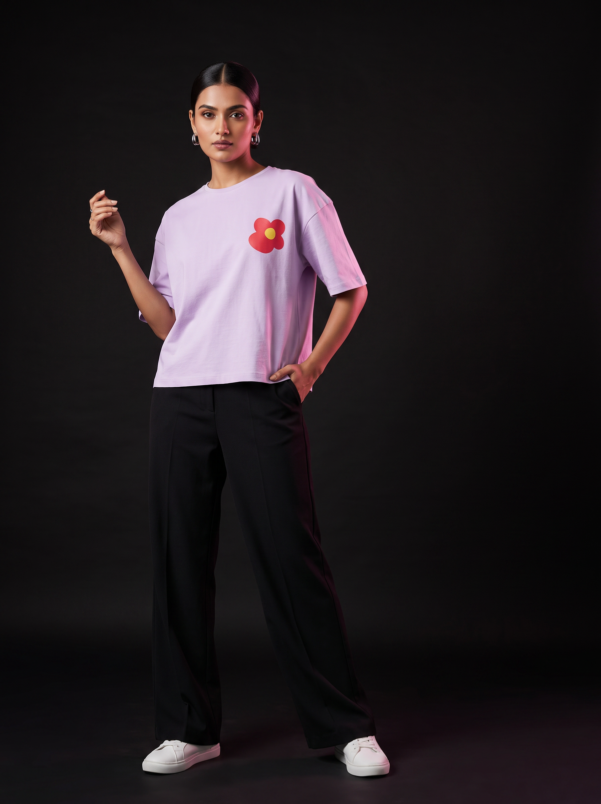 UNIQSTOP - SB213 - AI editorial fashion photo, standing pose, black studio background